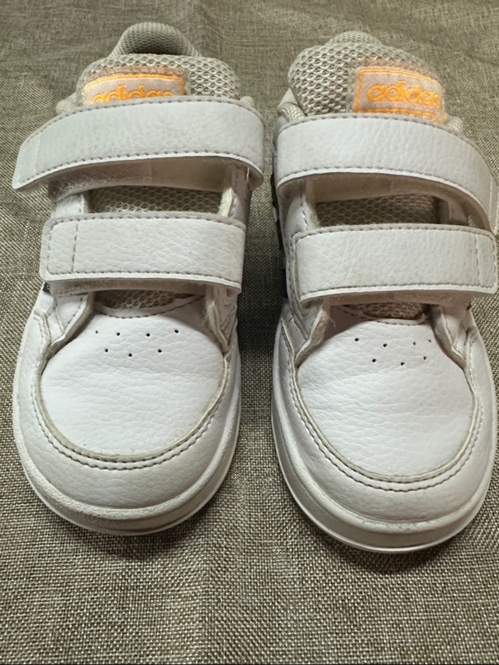 adidas Kids White Sneakers with Navy Stripes and Orange Accents - Picture 2 of 4